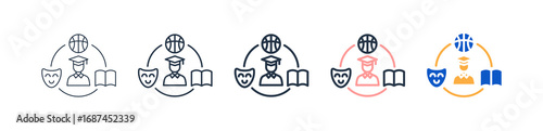 Extracurricular Activities different style icons set vector illustration. 