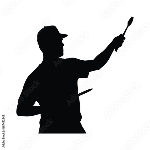 Silhouette of a painter holding a brush and palette knife