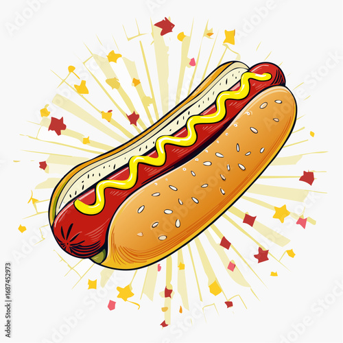 Delicious hot dog with mustard in a bun, perfect for a quick meal or outdoor gathering