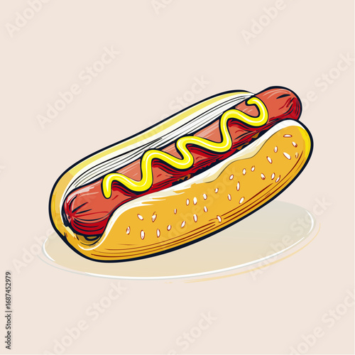 Delicious Hot Dog with Mustard A Classic American Food Illustration