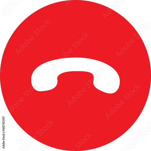 Phone call button icon. Red decline handset button icon. Phone dial symbol isolated on transparent background. Vector illustration.
