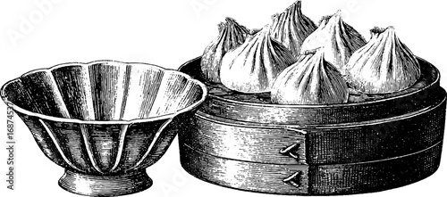 Traditional chinese dumplings engraving for design projects
