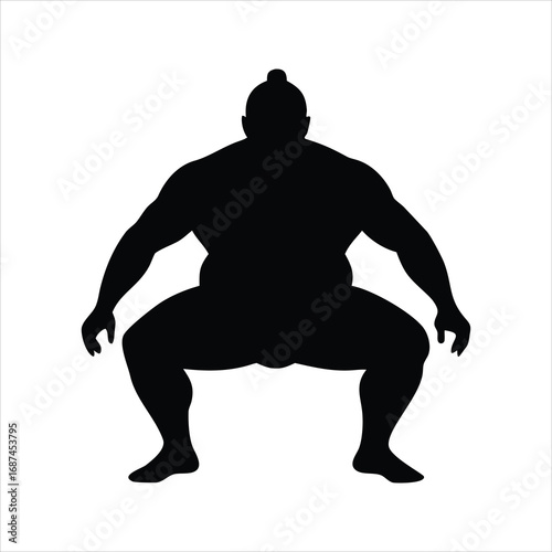 Silhouette of a sumo wrestler in a crouched stance
