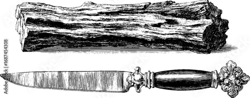 Driftwood carving hand drawn knife and wood engraving collection for decorative arts