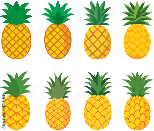 Pineapple Vector Illustration with Green Leaves