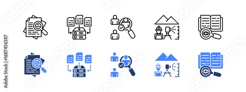 Research paper, Data collection, Sampling, Field work, Observation, 2 style line and duotone.
