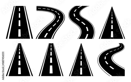 Collection of Diverse Road and Highway Illustrations with Lane Markings