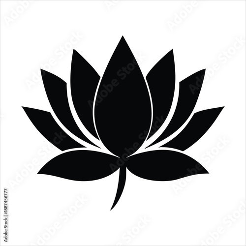 Black silhouette of a lotus flower on a white background