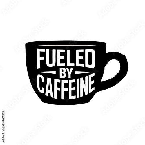 Fueled by caffeine bold white text graphic design with a playful font style isolated on transparent background