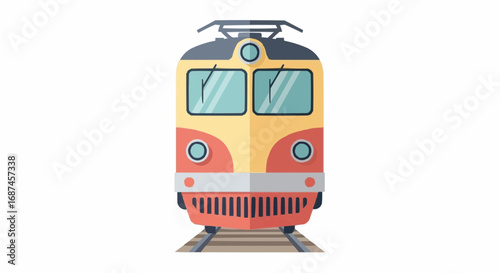Colorful Train Illustration Front View on Rails Transportation Design