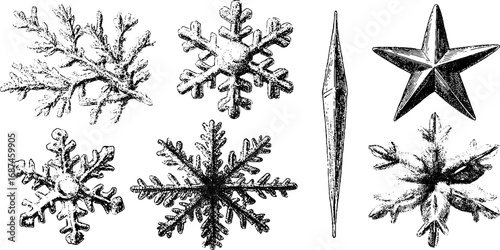 Vintage frost patterns and ice crystal illustration collection for winter designs