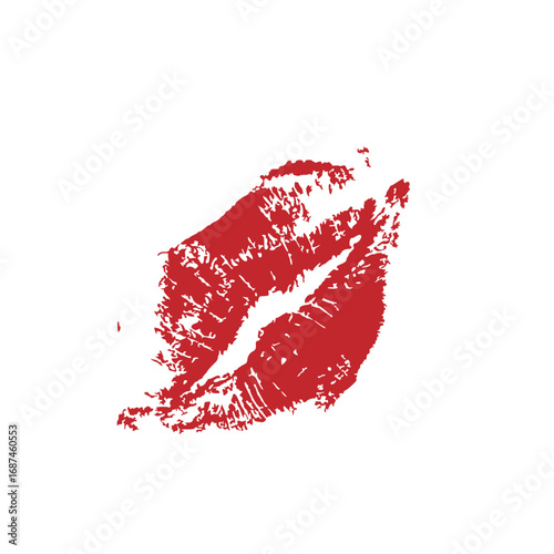 Red lipstick kiss mark on a white background, close-up.