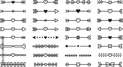 Arrow Heart Dividers Collection Decorative Line Separators Border Elements Vector Graphics