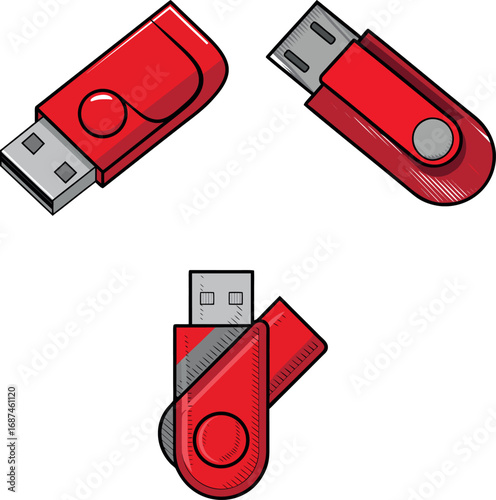 3 icon set of three pan drive usb eps
