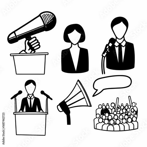 Hand drawn vector illustration of political meeting symbols
