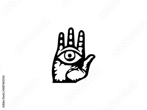 Mysterious all-seeing eye within an open hand symbol, conveying intuition and spiritual awareness