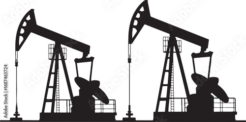 Silhouette Oil Pump Jack Illustration Depicting Petroleum Industry and Energy Production on Transparent Backdrop
