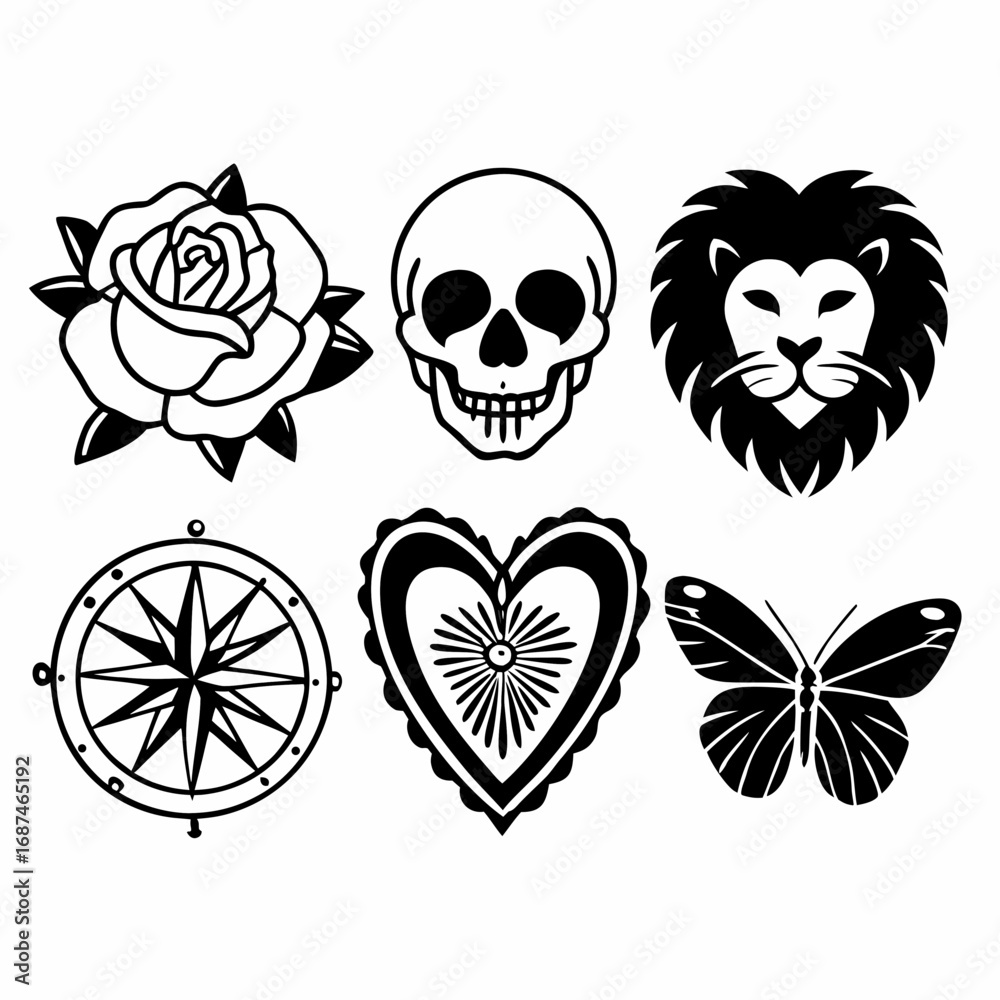 Fototapeta premium Collection of six different tattoo designs for decoration