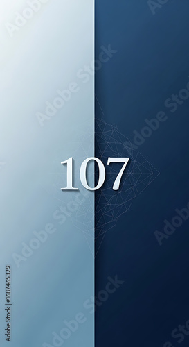Modern Numeric Design with Number 107 on Split Blue Geometric Background