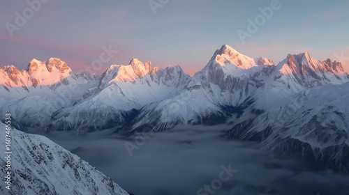Snowy Mountain Range at Dawn