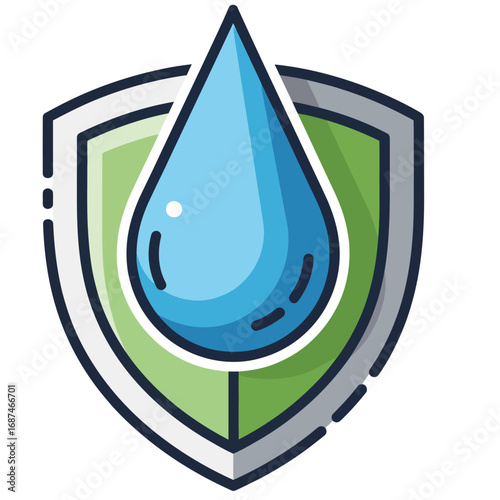 A set of rainwater harvesting icons vector illustrations including a shield with a water drop, representing environmental protection and sustainable solutions