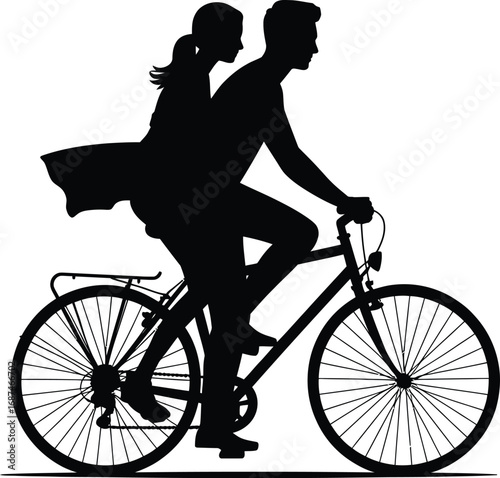 Couple riding bicycle together silhouette woman