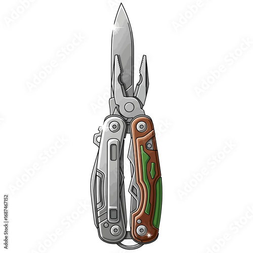 A survival tools vector set illustration featuring a versatile multitool knife for outdoor adventures and emergency preparedness