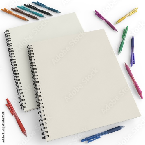 Принти на полотні Open spiral sketchbook with blank sheets and two ballpoint pens