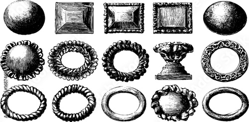 Vintage engraved illustration set of square and diamond shapes for design
