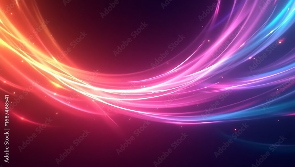 Fototapeta premium Abstract flowing waves background. A dynamic and vibrant design with sparkling particles and a colorful gradient. A concept for technology, energy, and digital communication. Generative Ai.