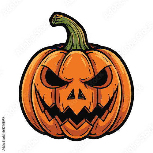 Scary jackolantern pumpkin isolated on white background