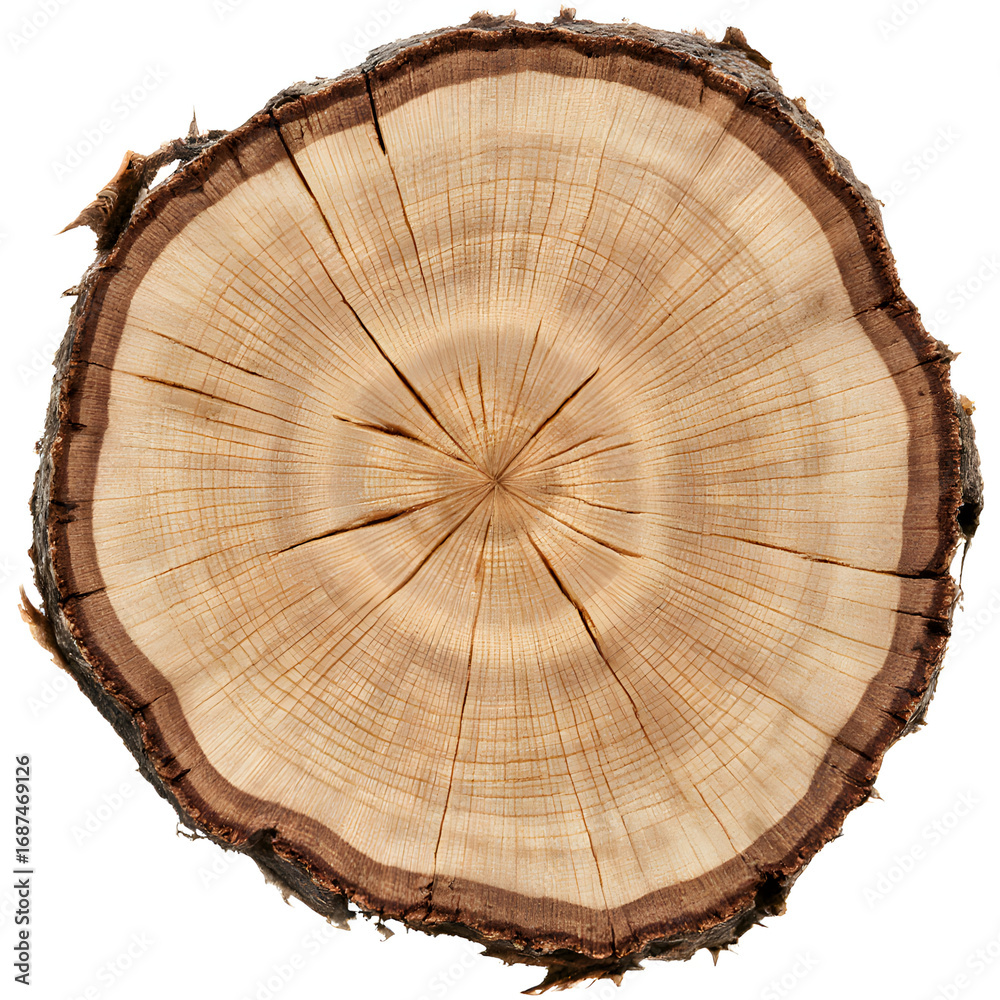 Fototapeta premium Cross-section of tree trunk displaying natural wood patterns 
