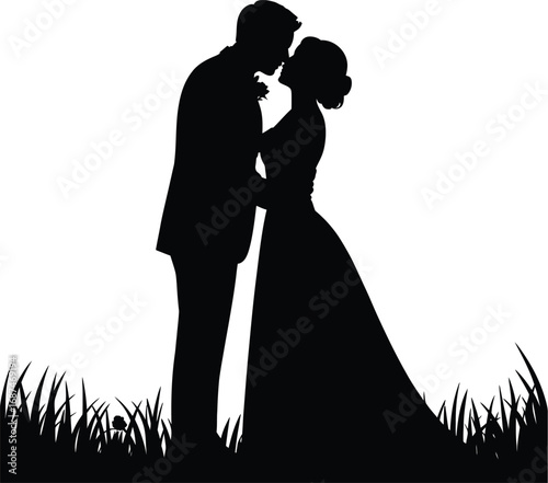 Groom bride silhouette kiss wedding couple