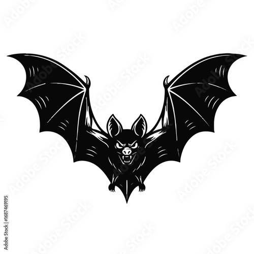 Black silhouette of a menacing bat with outstretched wings