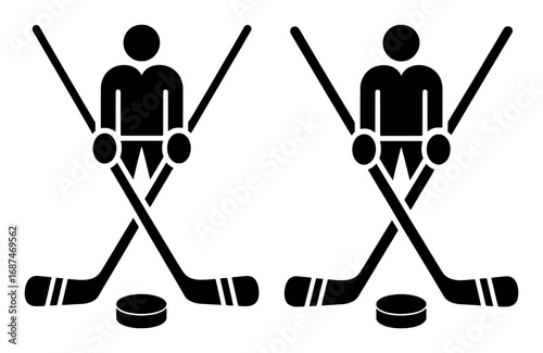 Two Hockey Players with Crossed Sticks and Puck Icons