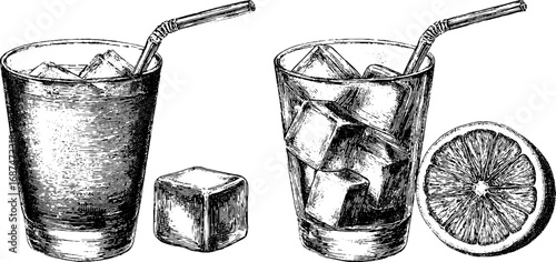 Vintage beverage artwork featuring lemonade, ice cubes, and retro street drink design