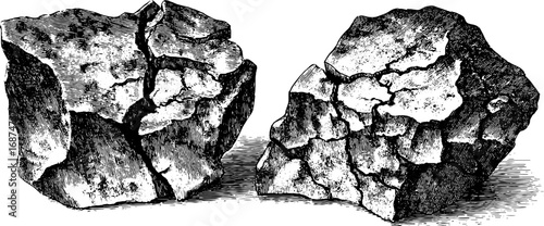 Detailed illustration of volcanic rock and obsidian set for design and decor