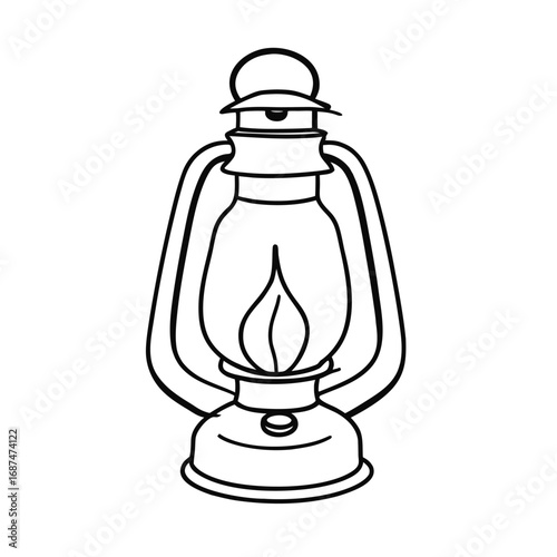 Black outline illustration of a vintage kerosene lantern with a flame lamp light