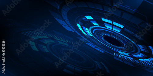 Circuit board with an AI brain icon in the center. A blue and black color theme. Eps10