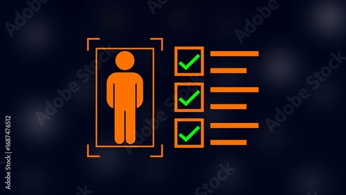man with check mark in boxes on black background.