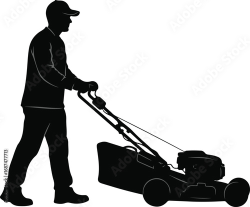 man with lawn mower