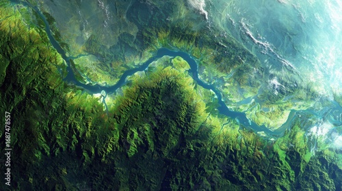 aerial view lush green river delta