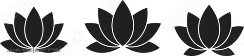 three black lotus flowers arranged side by side