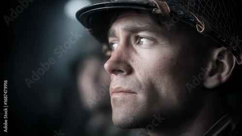 War Soldier Face Close-up Showing Contemplation and Hope
