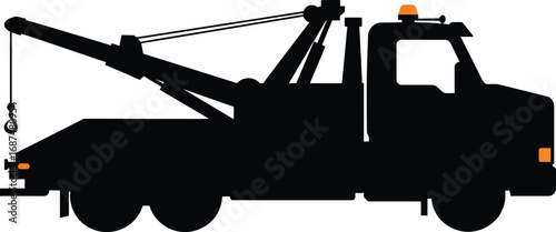 a black silhouette of a tow truck with crane