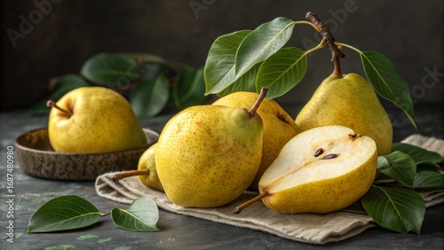 Fresh ripe pears in a basket