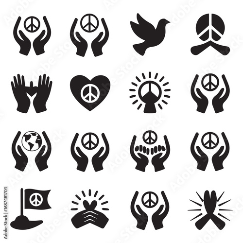 Peace Symbol Silhouettes in Various Hand Gestures and Objects