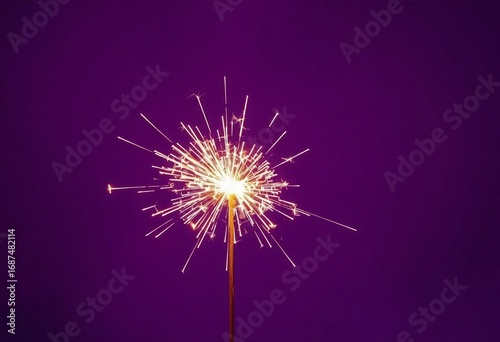 Glittering Burning Sparkler On Purple Background
