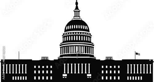 a black silhouette of a grand building with a tall dome
