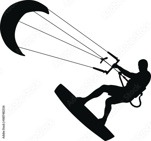 a person engaged in kite surfing activity silhouette